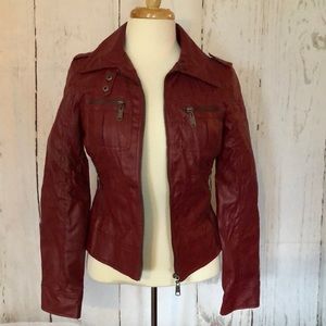 Red faux leather jacket